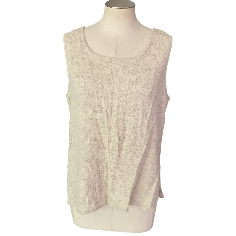 Women’s Linen Blend Sleeveless Top – Beige Neutral Tank – Size Large - Picture 2 of 6